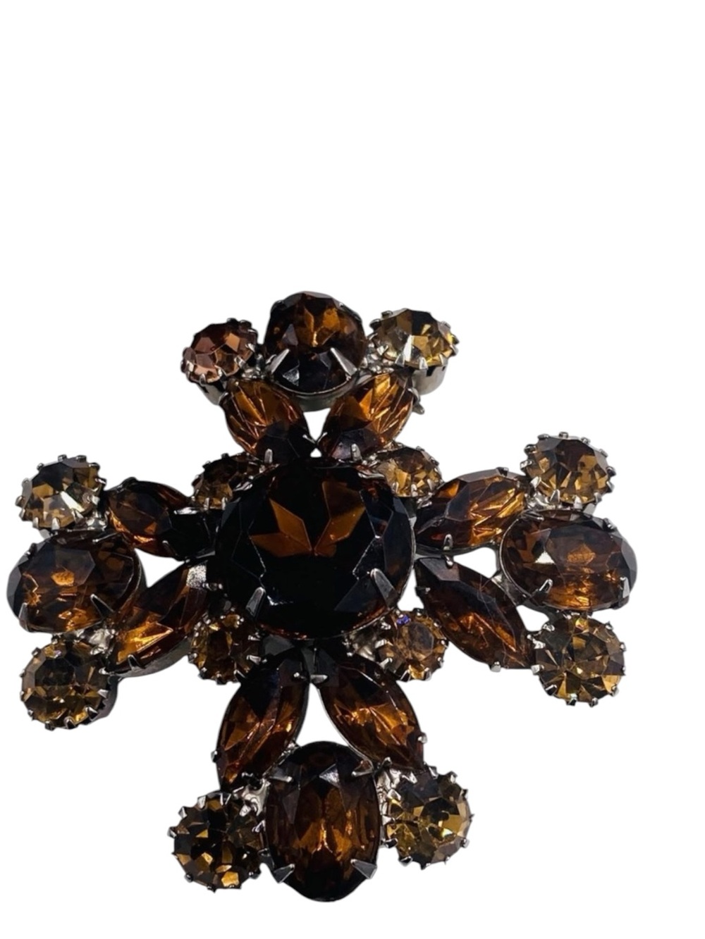 Vintage KJL Kenneth J Lane Shaded Topaz Rhinestone Maltese Cross Brooch